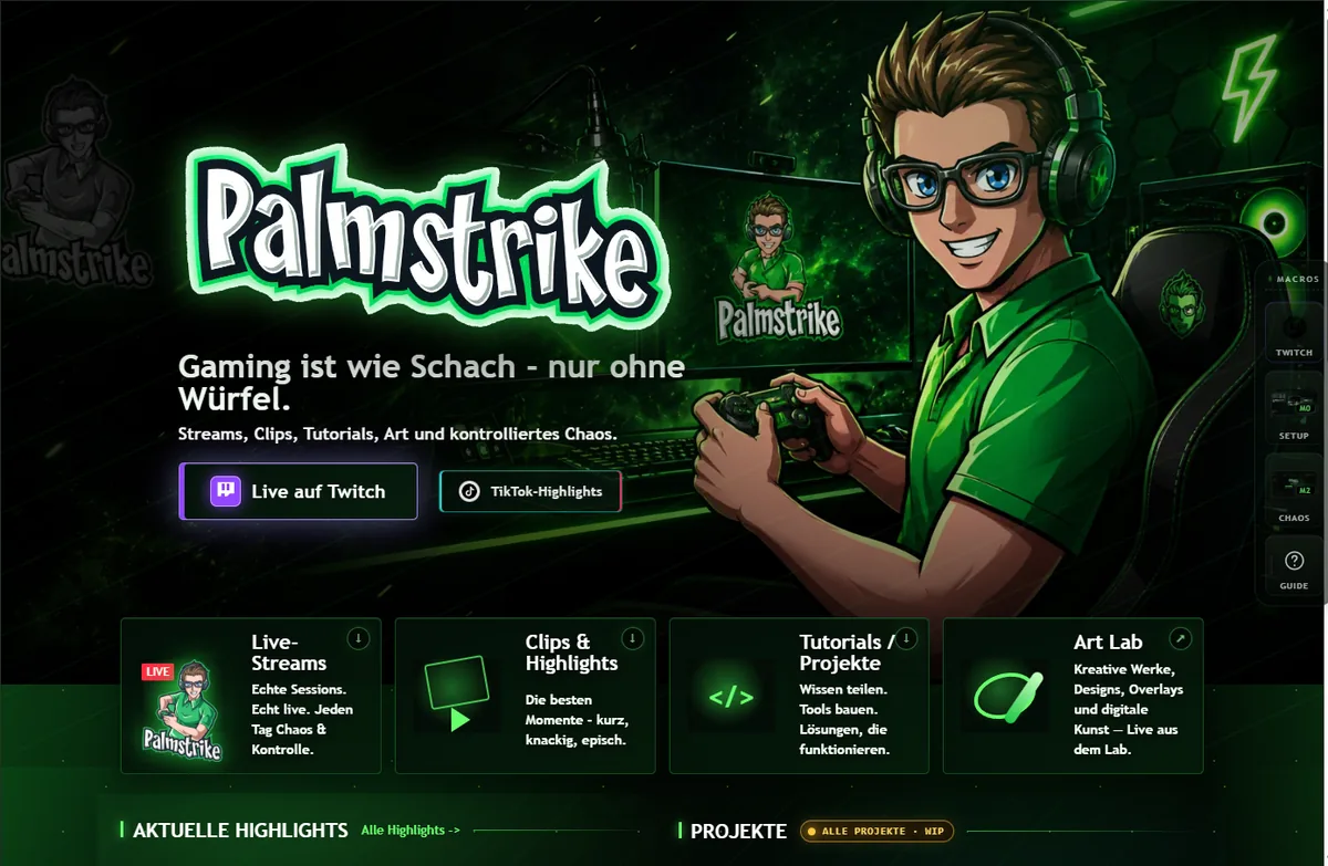 Screenshot der Live-Website Palmstrike