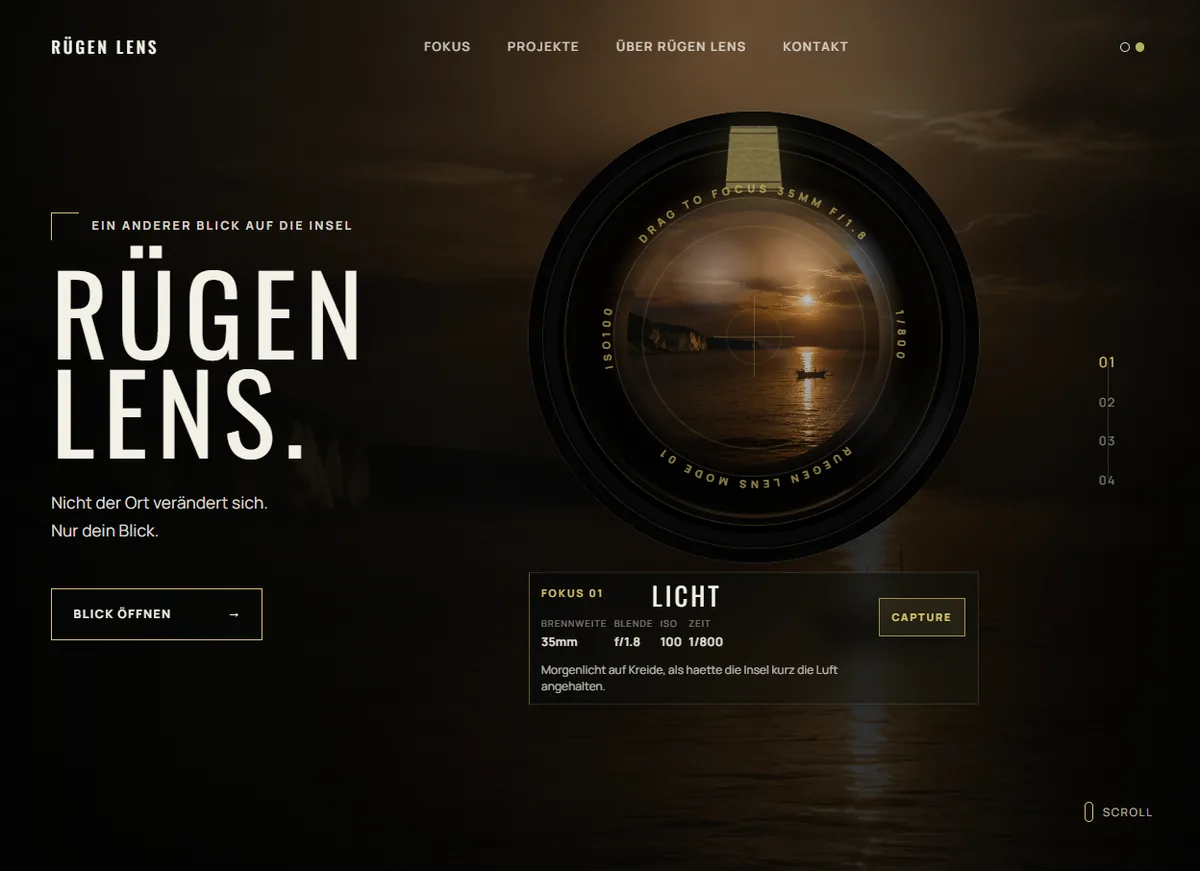Screenshot der Live-Website Rügen Lens